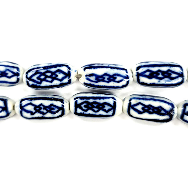 PORCELAIN FLAT OVAL 8X17MM WHITE AND BLUE